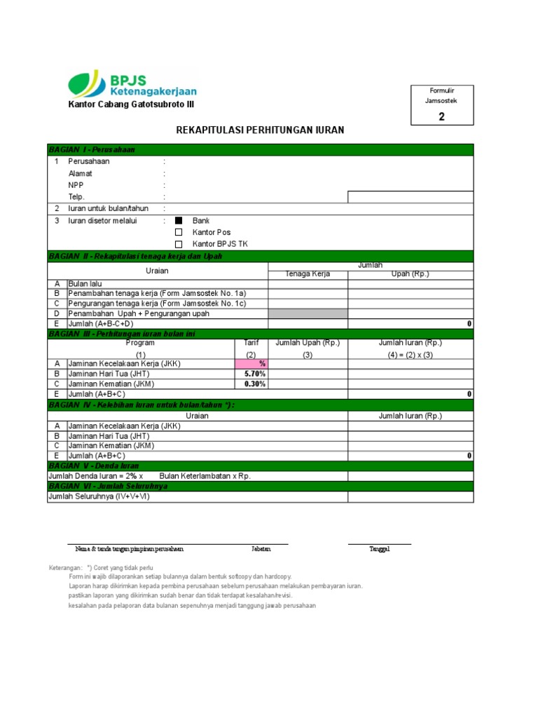 Contoh NPP dan Formulir BPJS Ketenagakerjaan | PDF