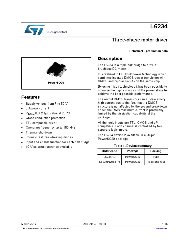 L6234 Three-Phase Motor Driver | PDF | Cmos | Electronic Circuits