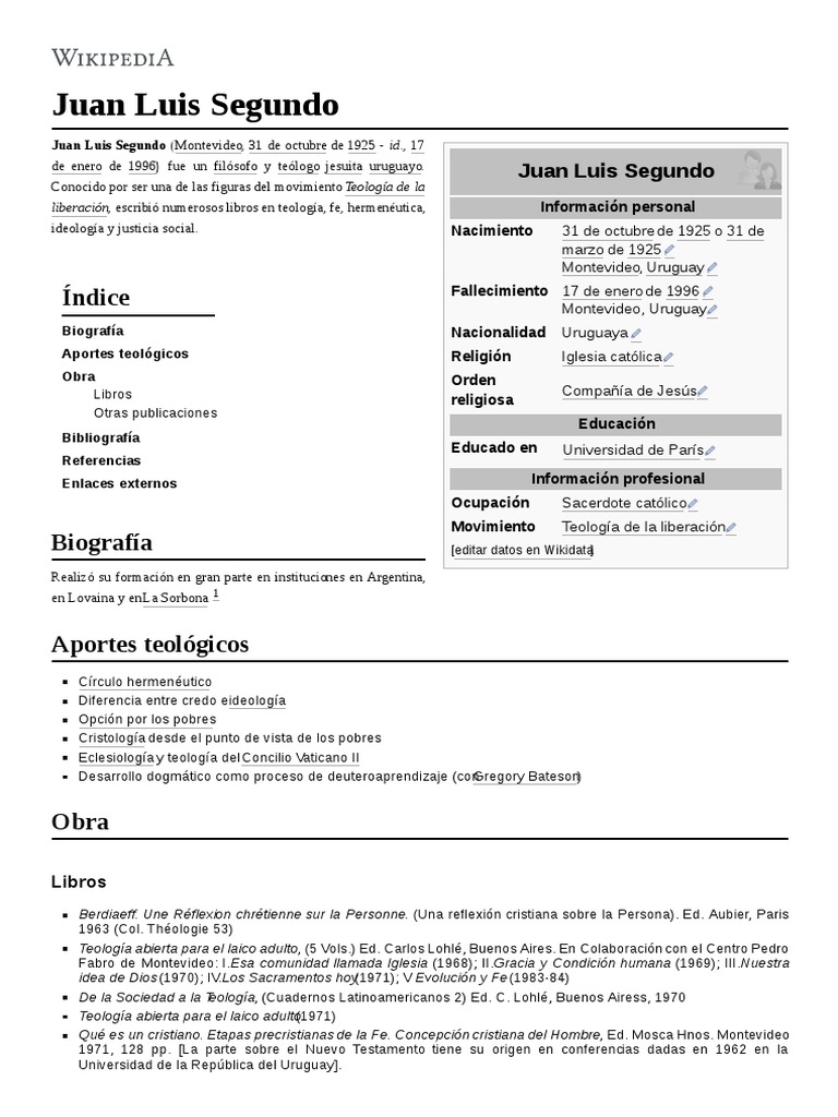 Juan Luis Segundo Divinidad (disciplina académica) Sociedad de jesus