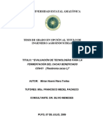 INFLUENCIA DE LOS PARÁMETROS TÉCNICOS DE FERMENTACIÓN SOBRE LA CALIDAD DEL GRANO DE (Theobroma cacao L.)