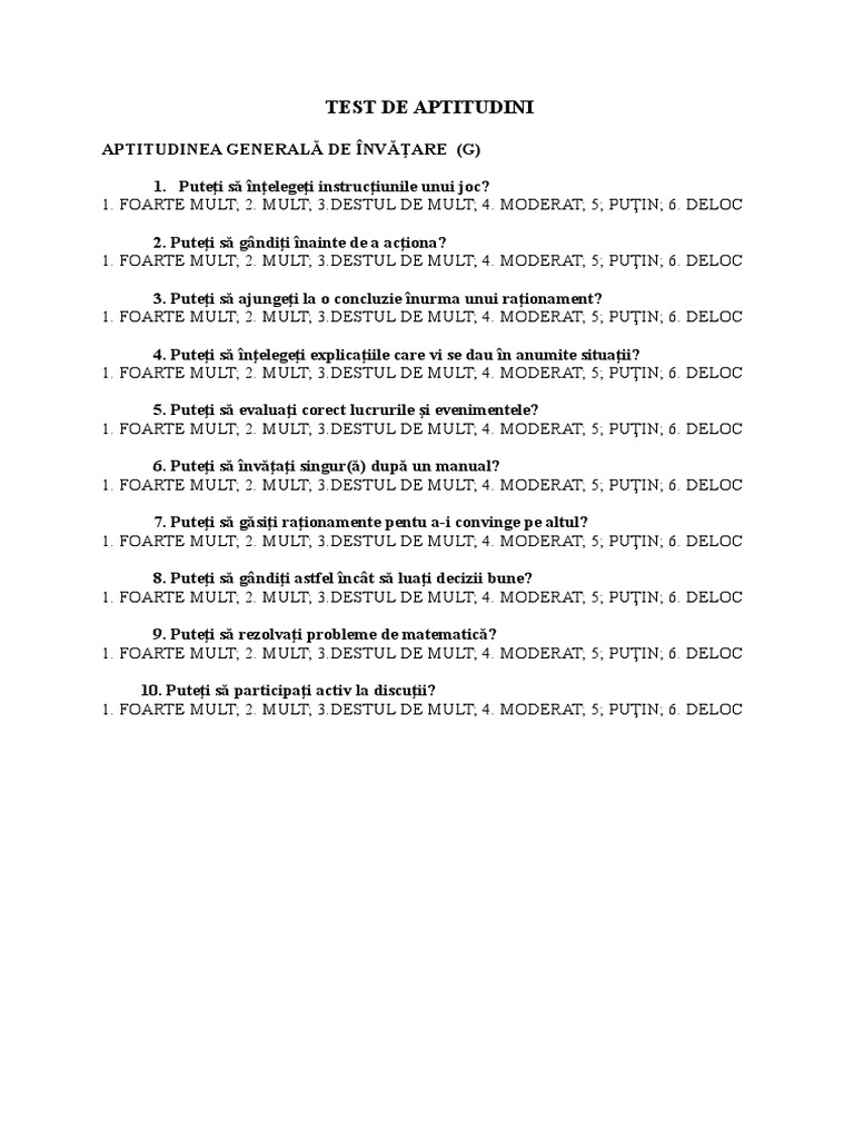 Test de Aptitudini | PDF