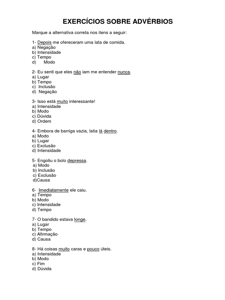 Exercícios Sobre Advérbios 4