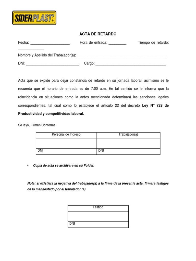Acta Administrativa por Retardos Laborales | PDF