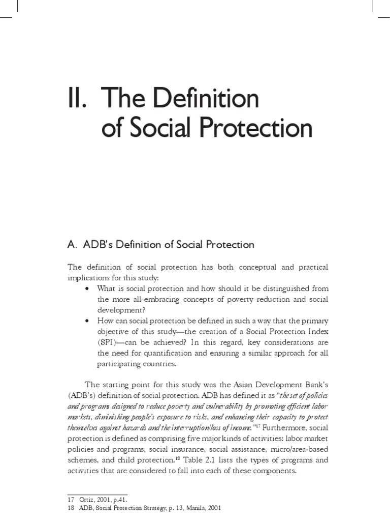 The Definition of Social Protection ADB Social Protection Welfare