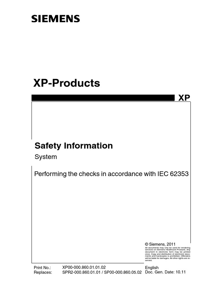 Siemens Mobilett XP Products Safety Information Performing The Checks in Accordance With Iec