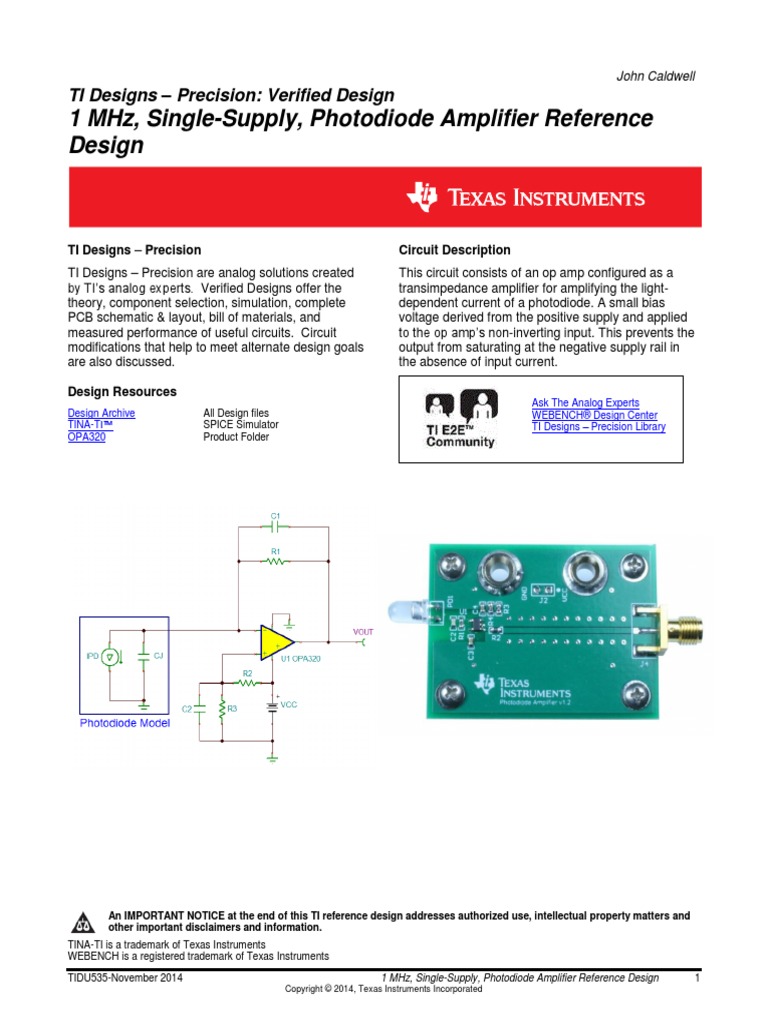 Transimpedance Amplifier TI PDF Amplifier Operational Amplifier