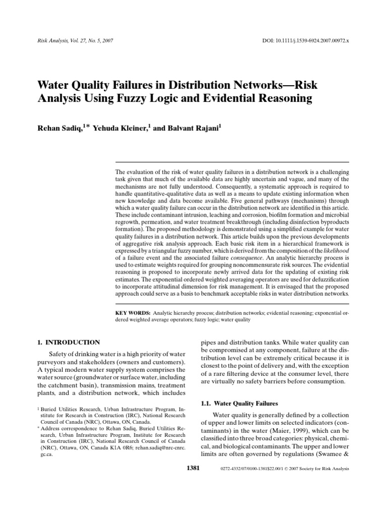 Water Quality Risk Analysis in Networks | PDF | Risk | Fuzzy Logic