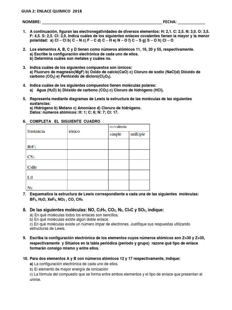 Biologia Enlace Quimico Enlace Covalente