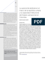 Duque La Autonomía Territorial en El Marco de La República Unitaria y La Capacidad Institucional Del Estado Subnacional en Colombi