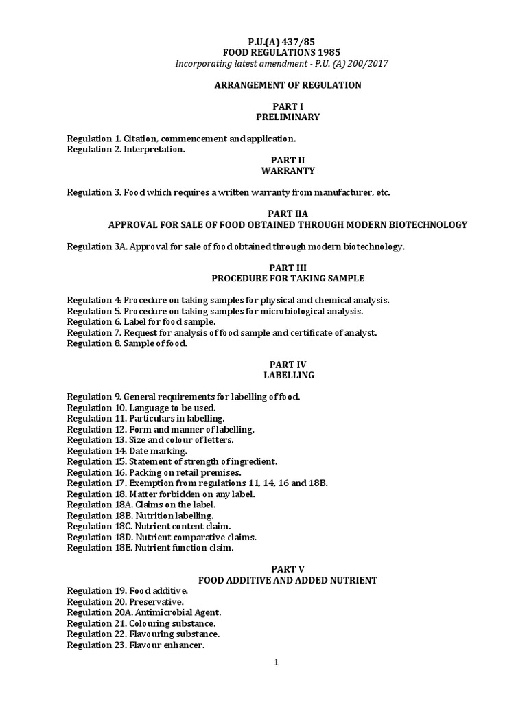 Malaysia Food Regulation PDF Cooking Oil Vegetable Oil
