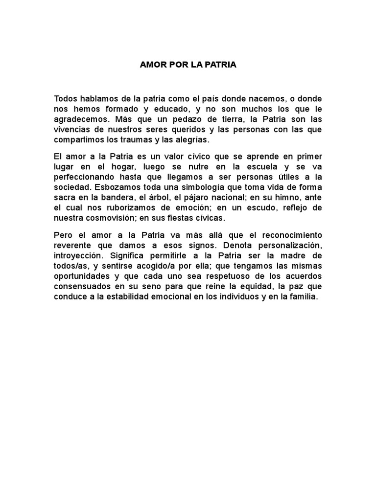 Amor y respeto a la patria: un valor cívico | PDF | Ciencias sociales ...