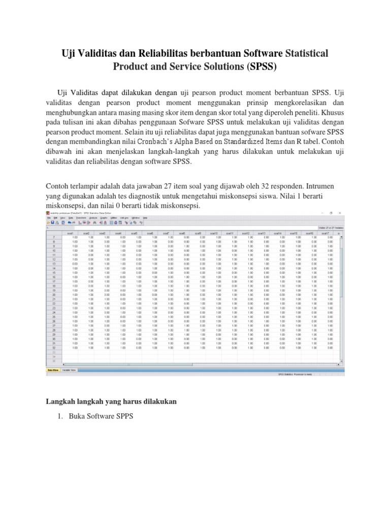 Contoh Soal Uji Validitas Dan Reliabilitas Menggunakan