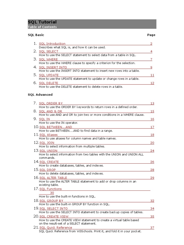 SQL Tutorial | PDF
