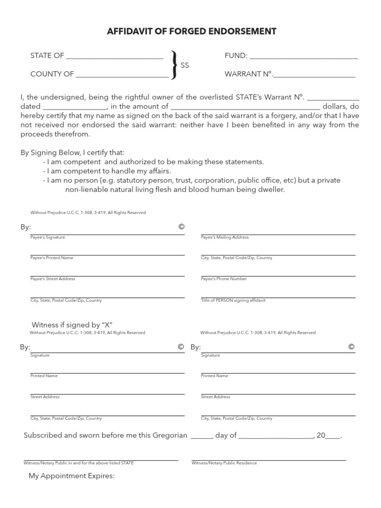 Affidavit of Endorsement Zip Code Notary Public