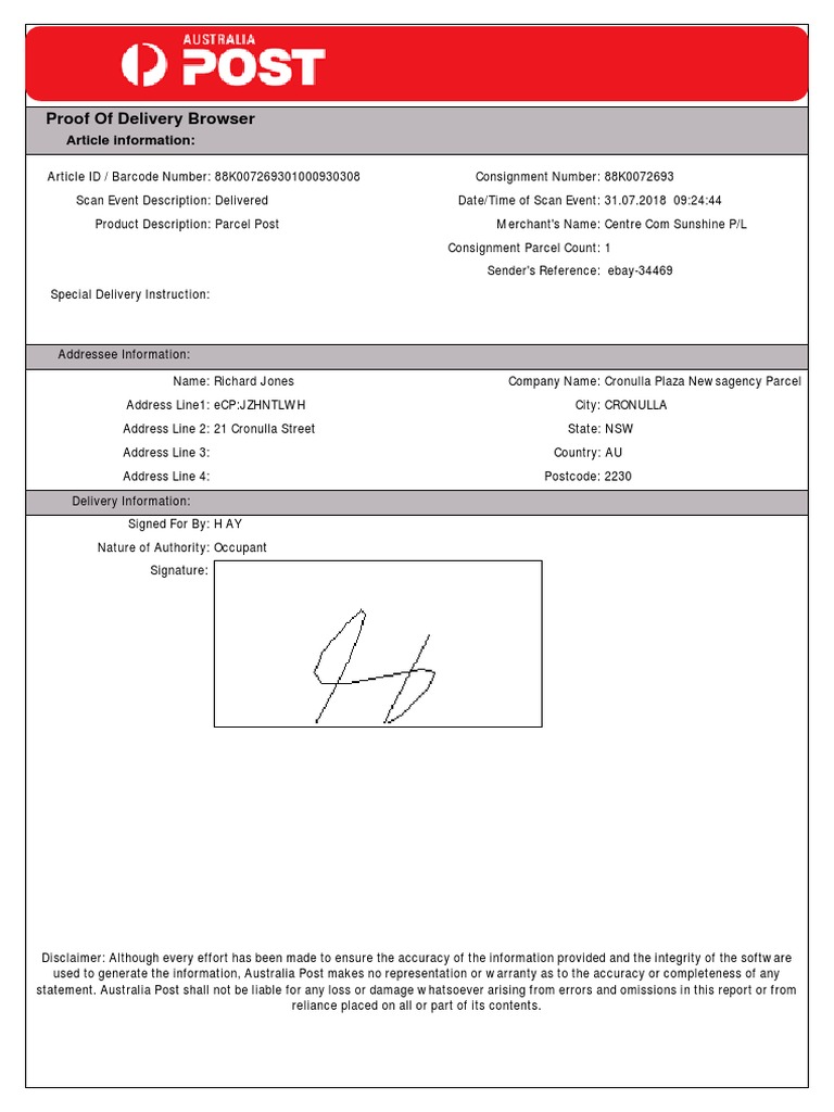 Parcel Delivery Confirmation Report | PDF