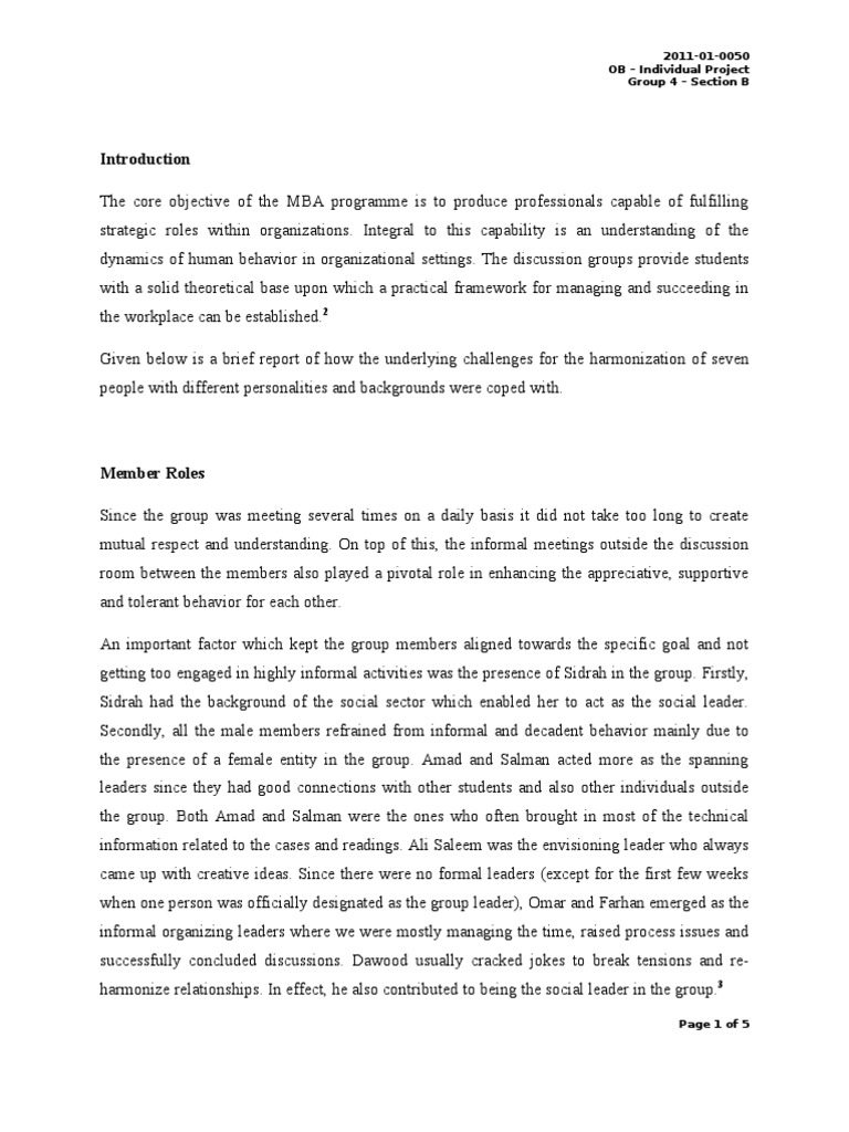 OB Project - Individual | PDF | Goal | Behavior