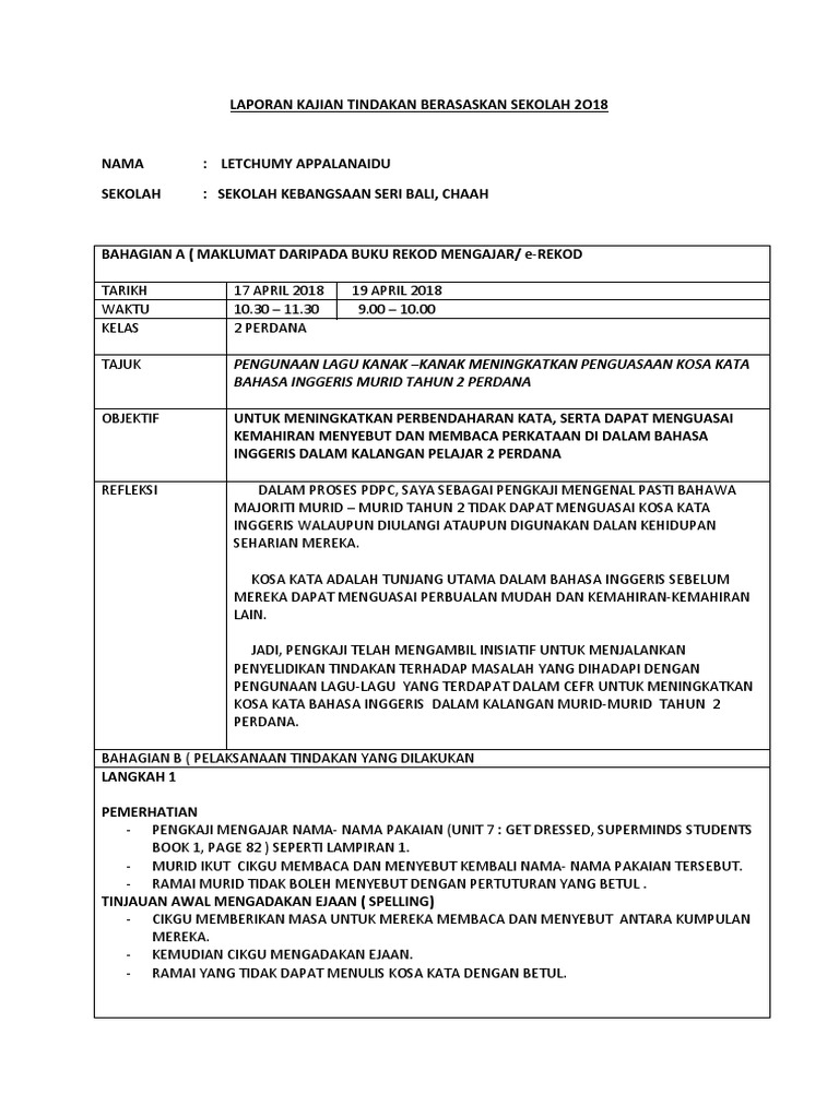 Laporan Kajian Tindakan Berasaskan Sekolah 2o18 Letchu