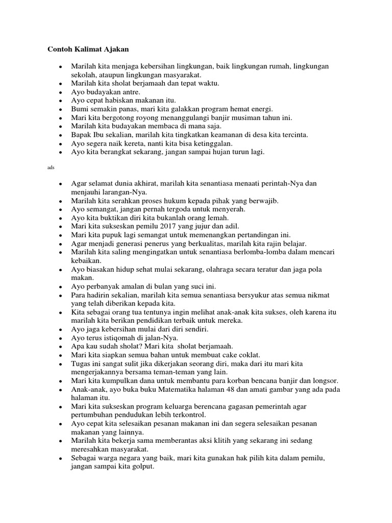 Contoh Kalimat Ajakan