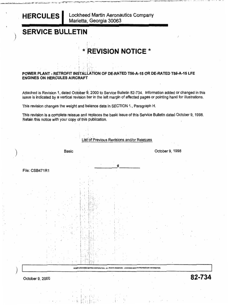 Service Bulletin 82-734: Power Plant - Retrofit Installation of De ...