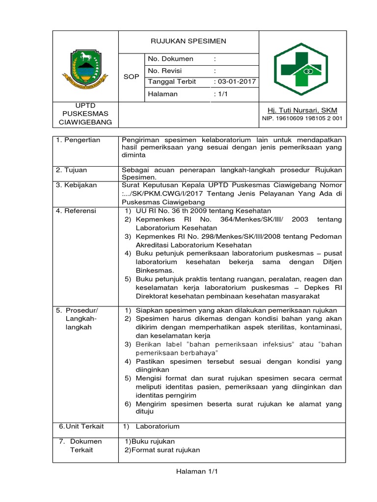 Prosedur Rujukan Spesimen Puskesmas | PDF