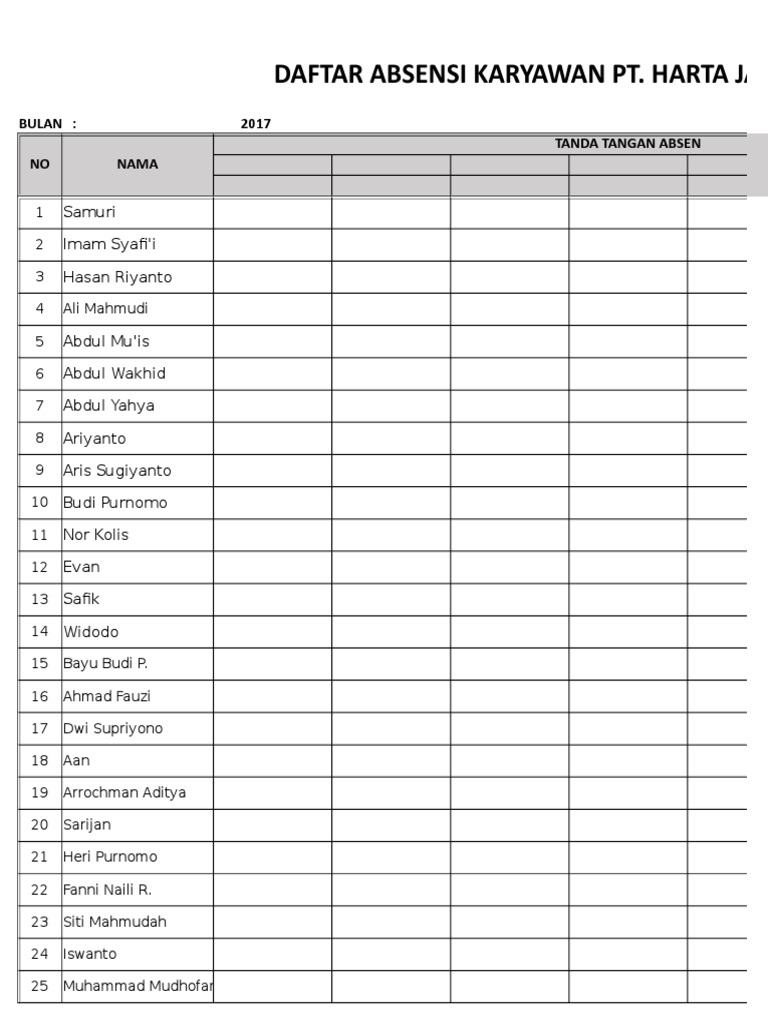 Daftar Absensi Karyawan Bulanan | PDF