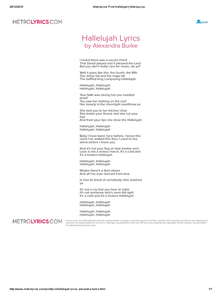 Hallelujah Paroles à Imprimer En Français Haleluya | PDF