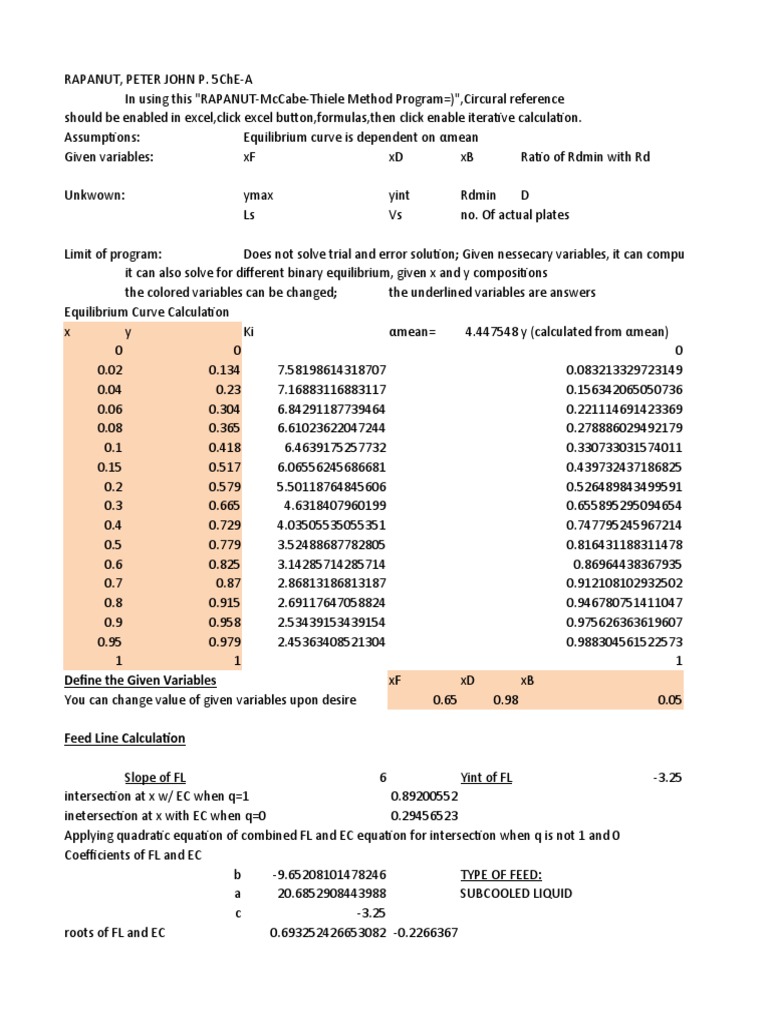 McCabe Thiele Method | PDF | Algorithms | Equations