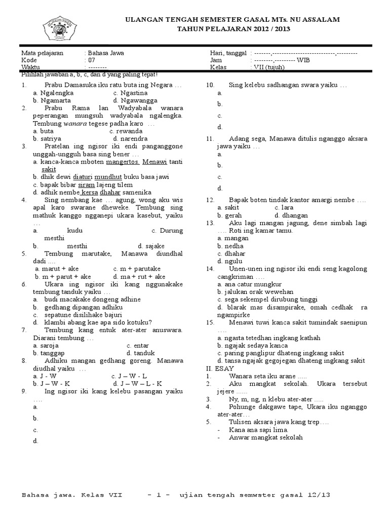 26++ Contoh soal bahasa jawa kls 7 smt information