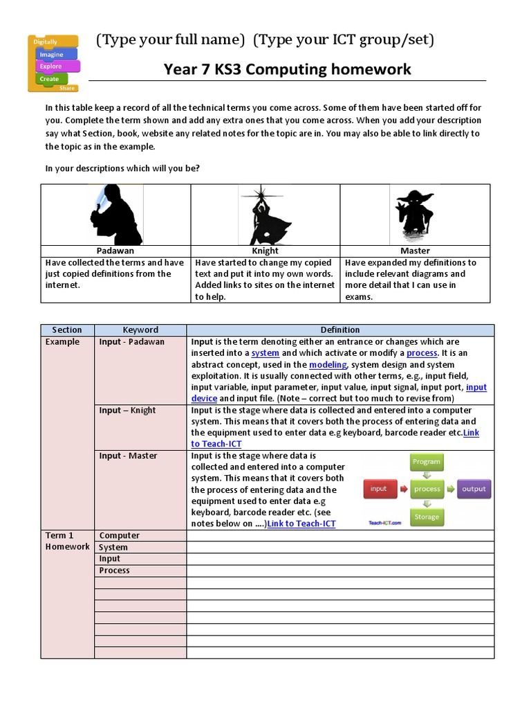 KS3 Computing Homework: Term Definitions | PDF | Input/Output ...