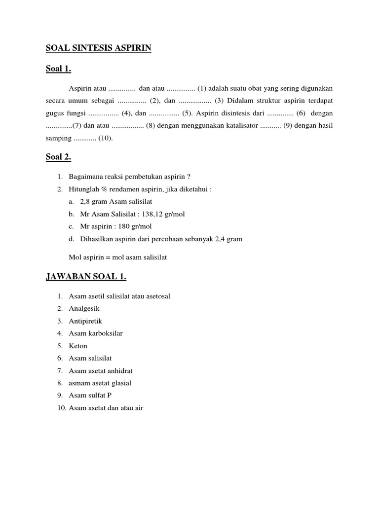 Soal Sintesis Aspirin PDF