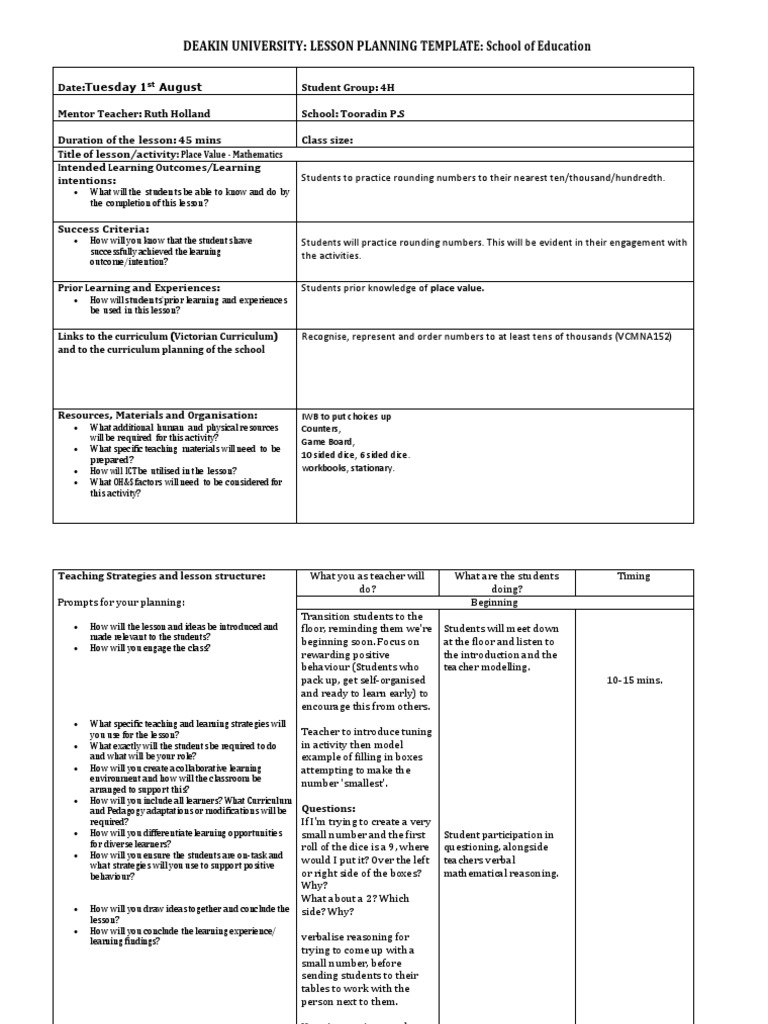 Lesson Plan: Place Value Rounding | PDF | Teachers | Change