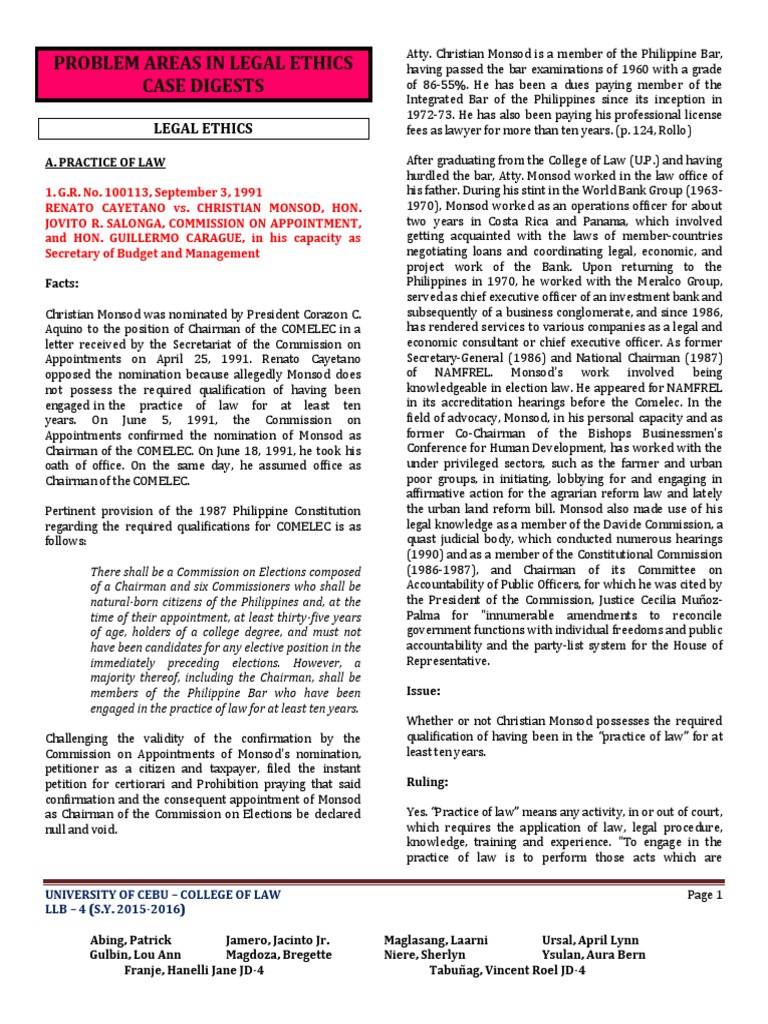 Problem Areas in Legal Ethics (Case Digests) PDF PDF Commission On