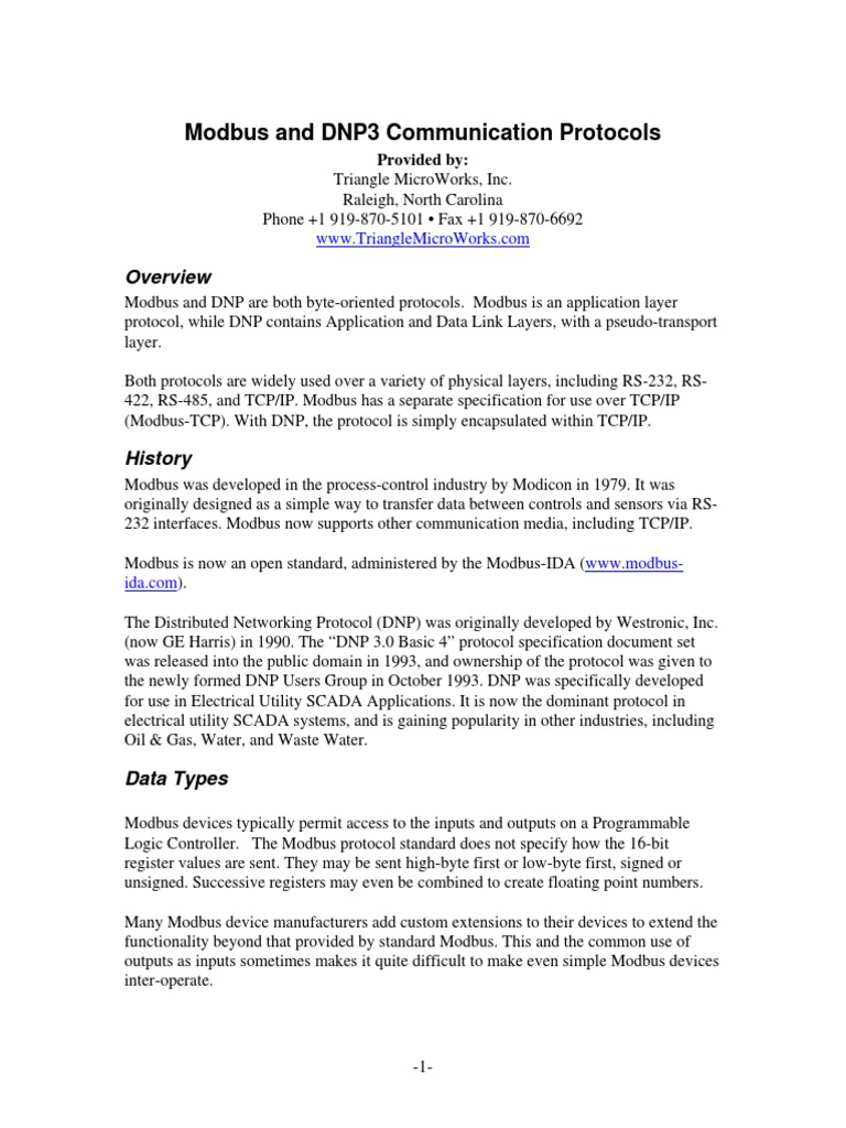 Triangle Microworks - Modbus-DNP3 Comparison PDF | PDF | Input/Output ...