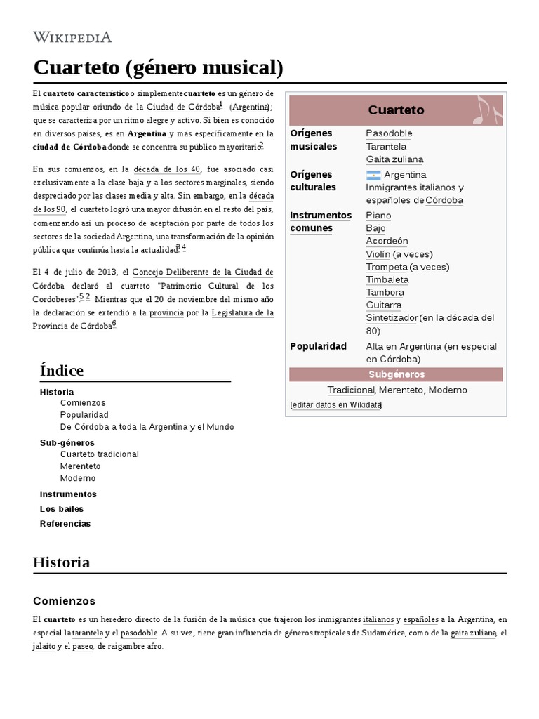 El Cuarteto (Género Musical) | PDF | Musica Sudamericana | Musica ...