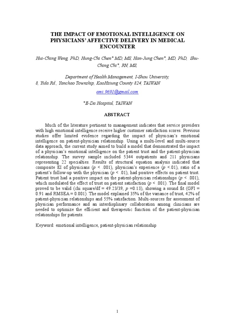 The Impact of Emotional Intelligence On Physicians' Affective Delivery ...