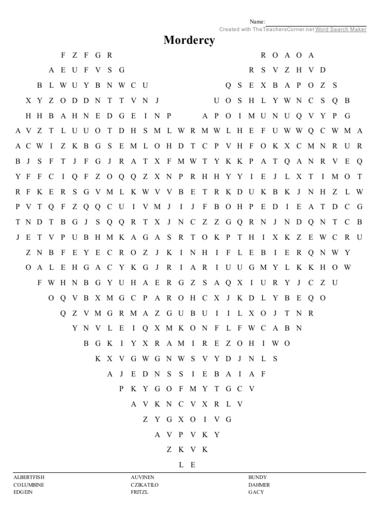 Serial Killers Wordsearch PDF Word Puzzles Puzzles