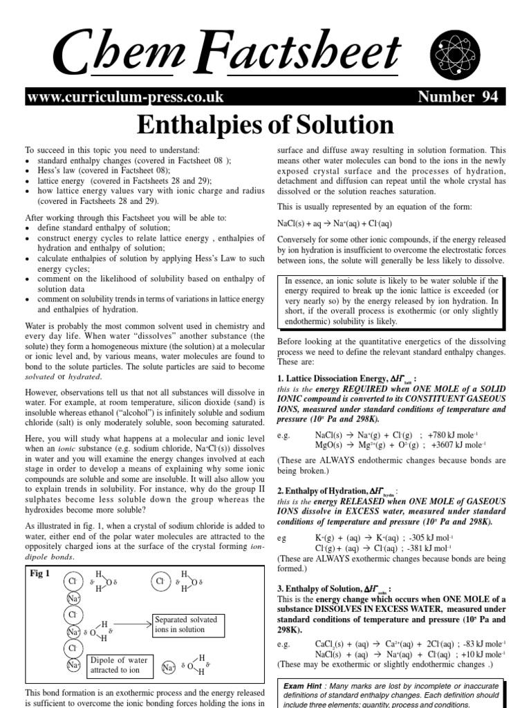 Enthalpies of Solution | PDF | Solvation | Solubility