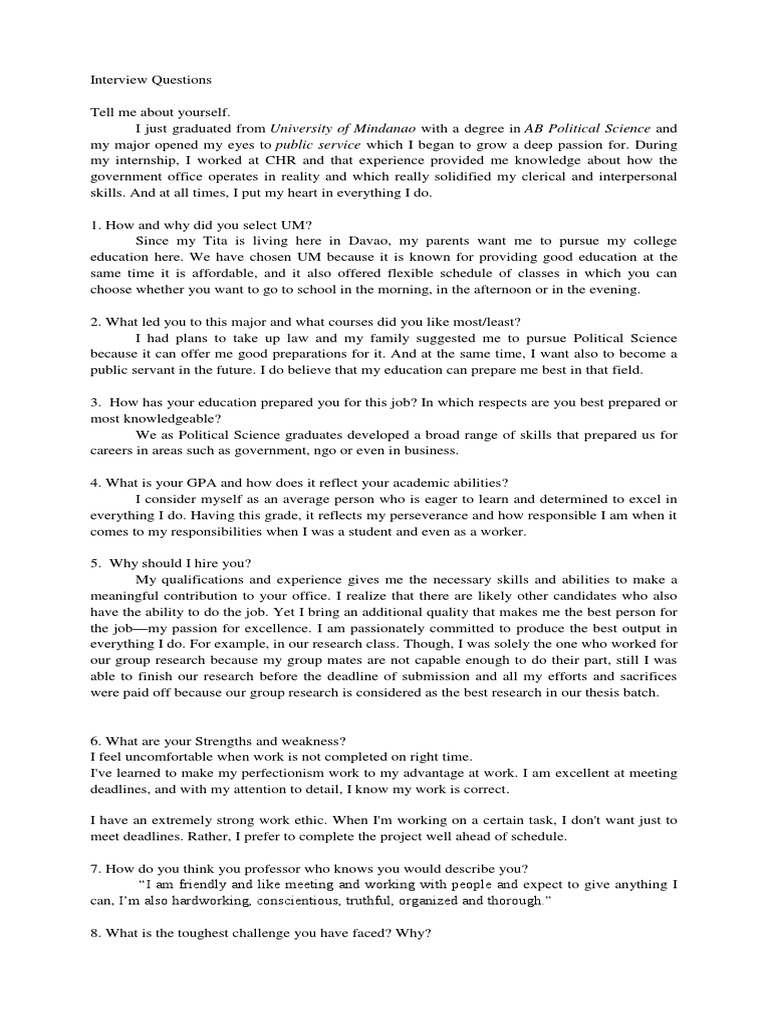 Final Interview Questions | PDF | Goal | Leadership