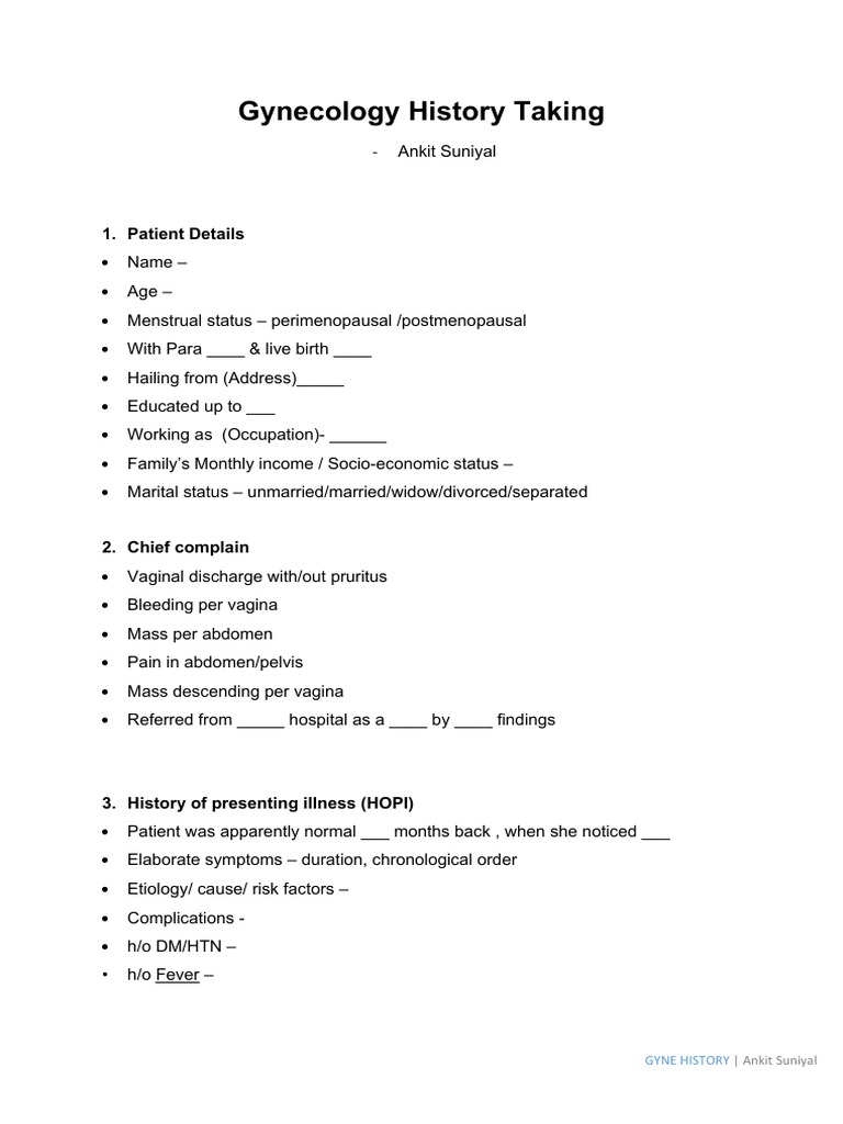 Gynecological History Taking Guide | PDF | Urinary Incontinence | Menopause