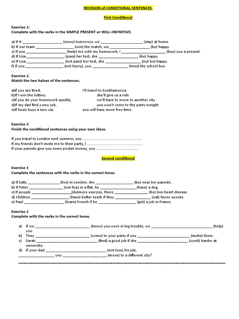 Conditional Sentences Revision Exercises | PDF | Language Arts ...