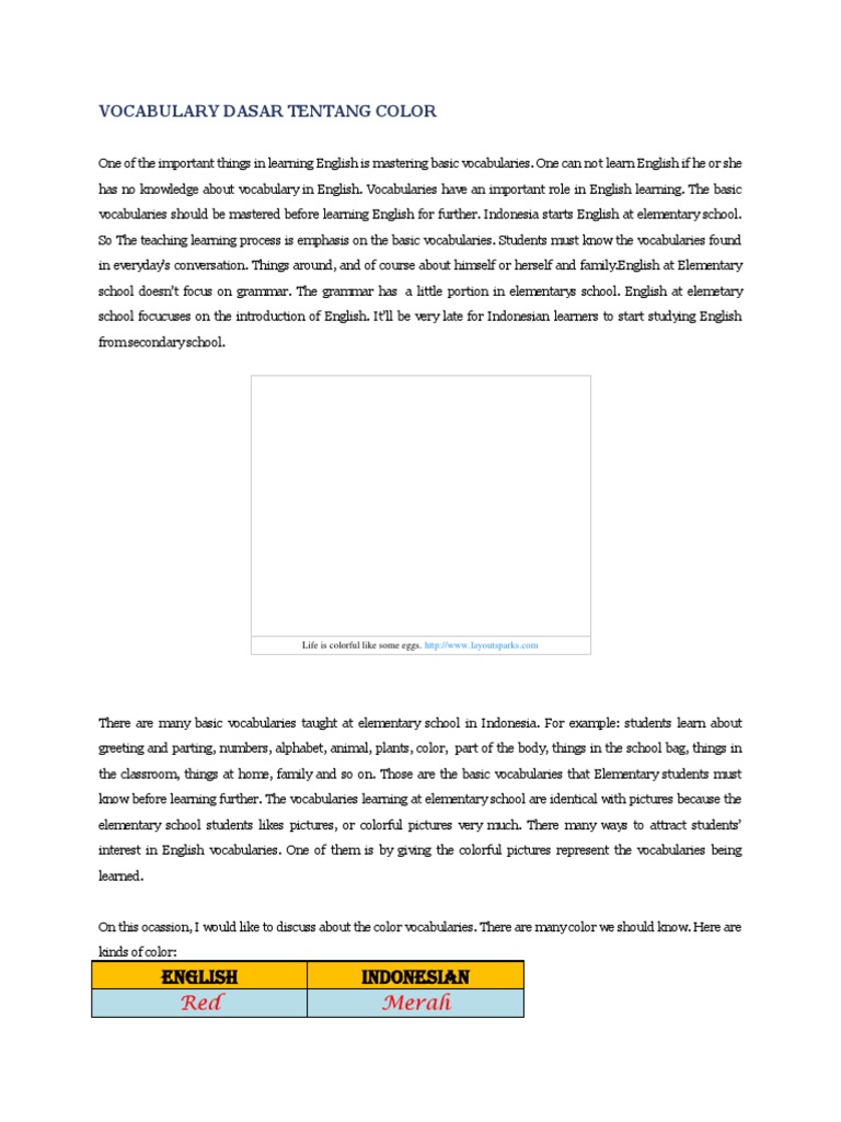 Basic Color Vocabulary for Kids | PDF | Vocabulary | Color