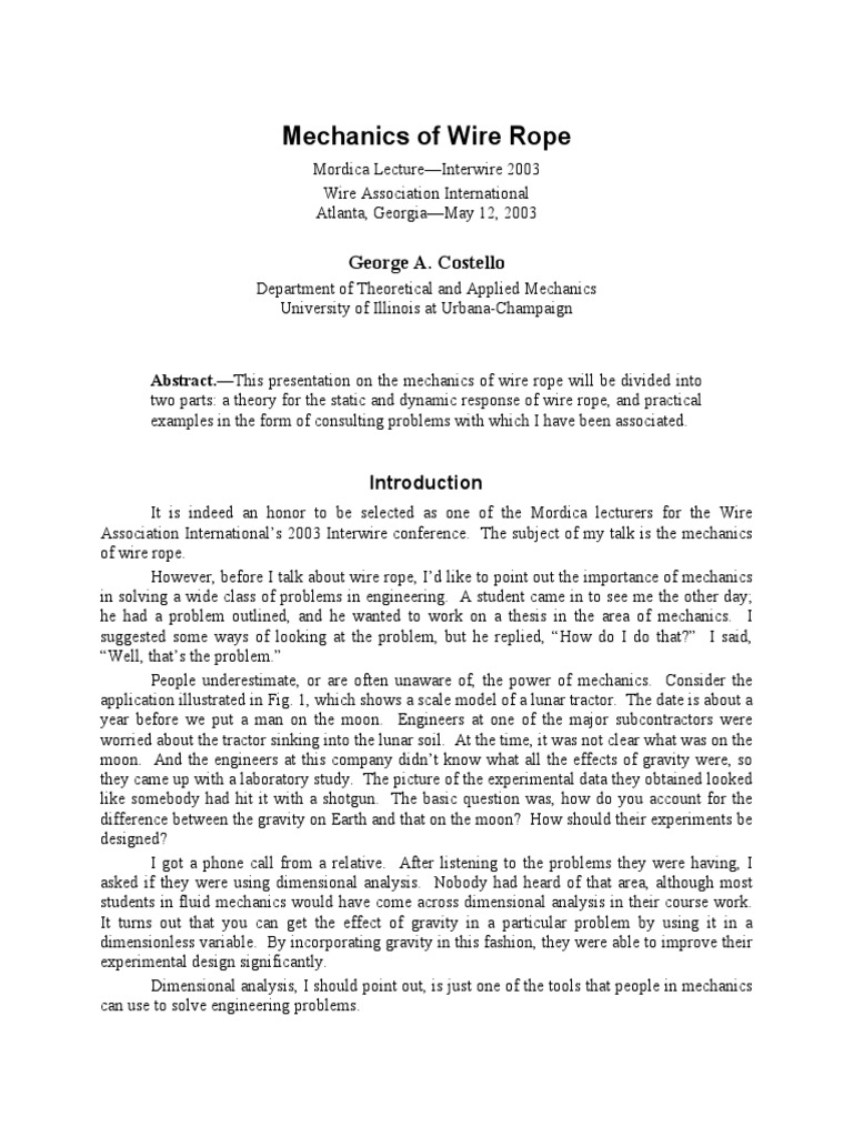 Mechanics of Wire Rope PDF | PDF | Wire | Bending