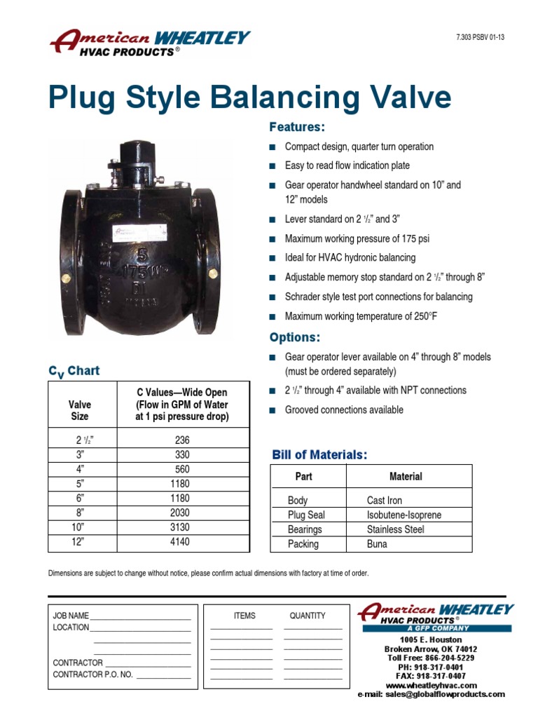 Compact Plug Style Balancing Valve with Quarter Turn Operation, Flow