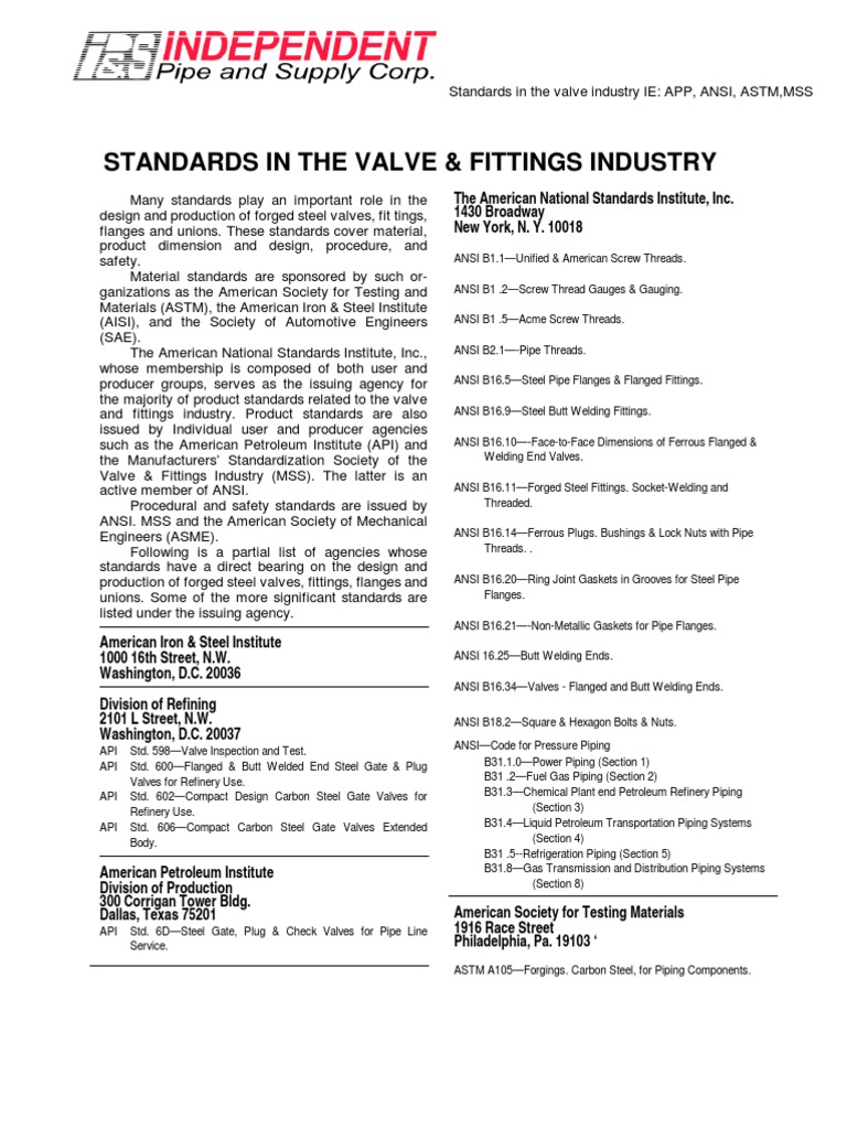 Standards in The Valve Industry | PDF | Law | Technology & Engineering