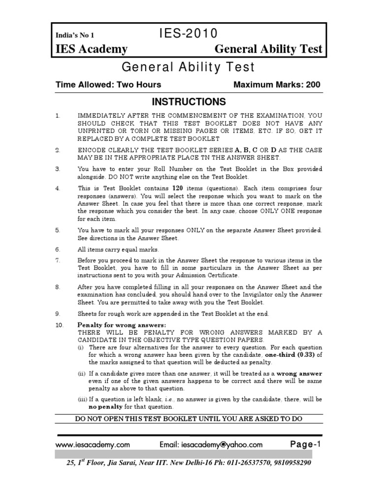 IES Academy General Ability Test 2010 | PDF | Vertebral Column ...