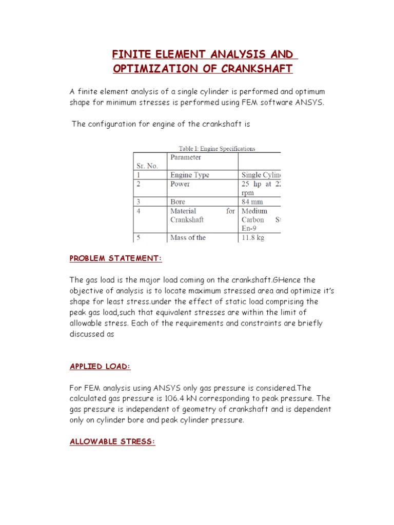 Finite Element Analysis and Optimization of Crankshaft | PDF | Stress ...