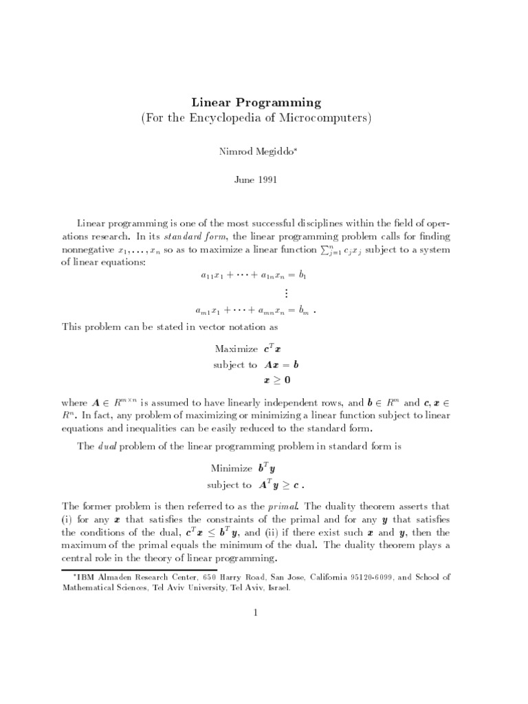 Linear Programming: (For The Encyclopedia of Microcomputers) | PDF