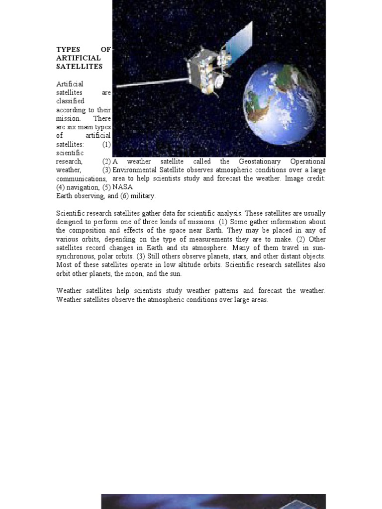 Types of Artificial Satellites | PDF | Satellite | Weather