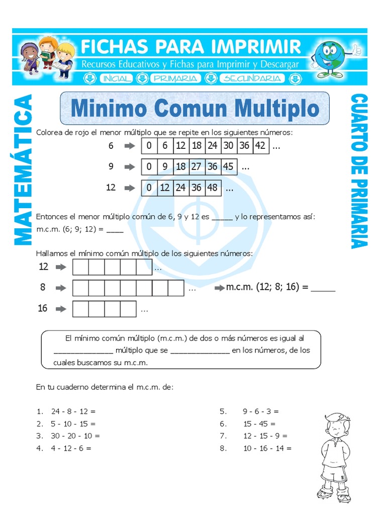 Mínimo Común Múltiplo De 8 6 Y 4 Ficha Minimo Comun Multiplo para Cuarto de Primaria | PDF
