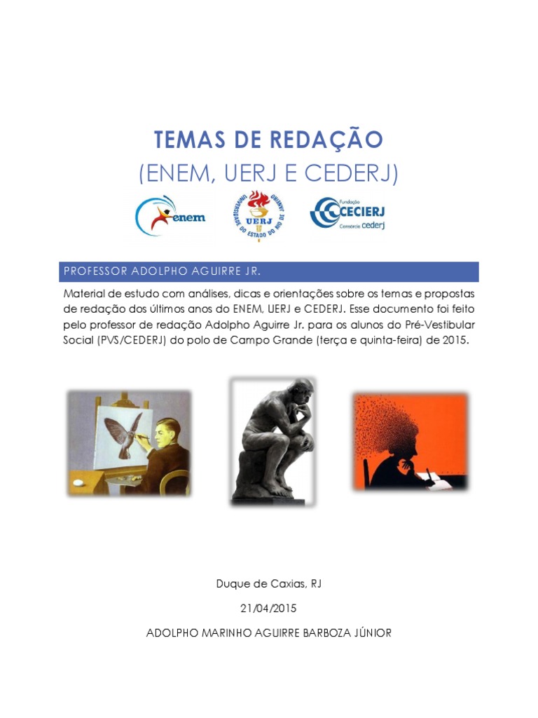Temas de Redação - Vestibulares (Enem, Uerj e Cederj) | PDF | Brasil
